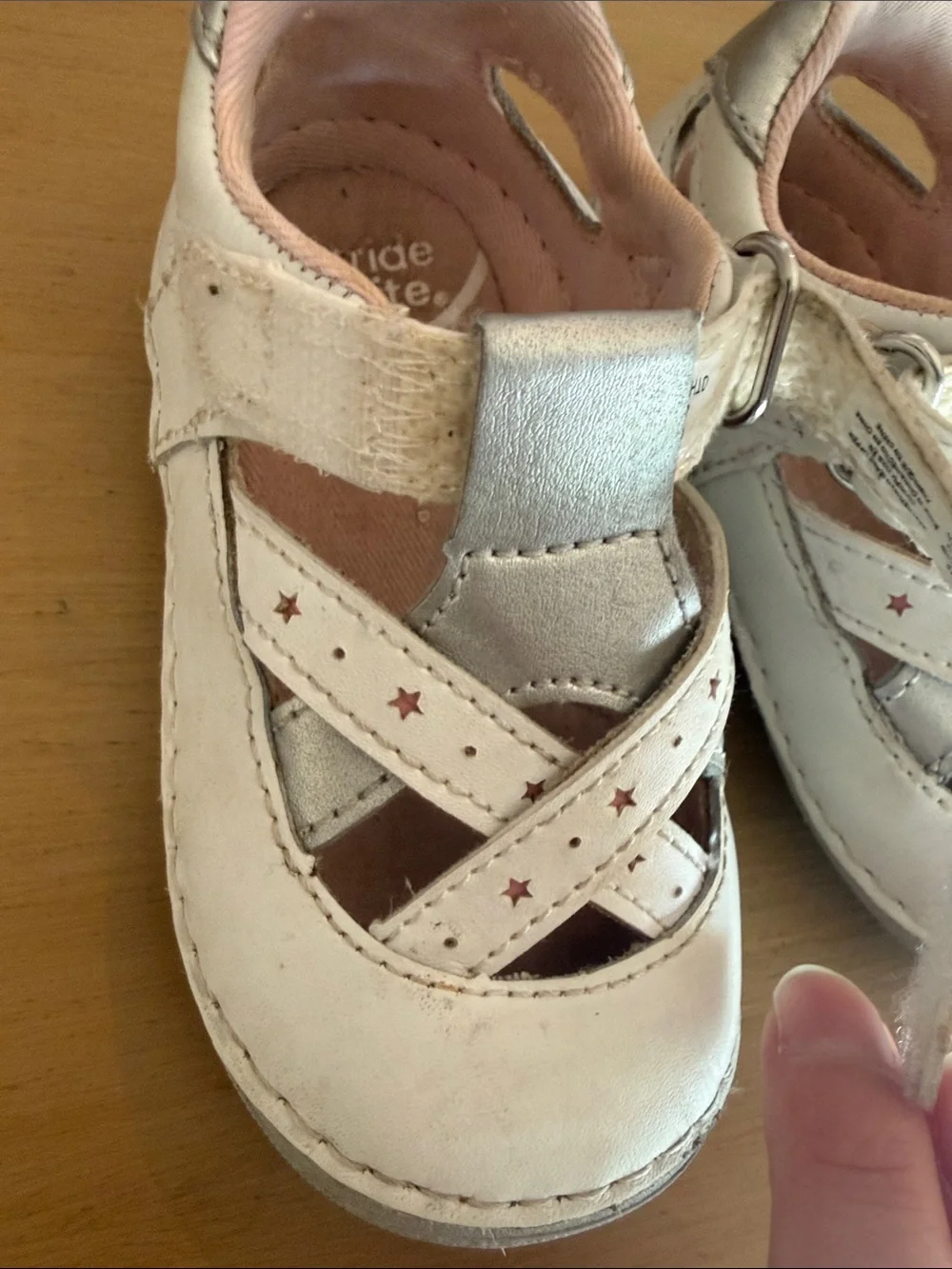 Stride Rite White and Pink Star Accent Mary Jane Walker Shoes